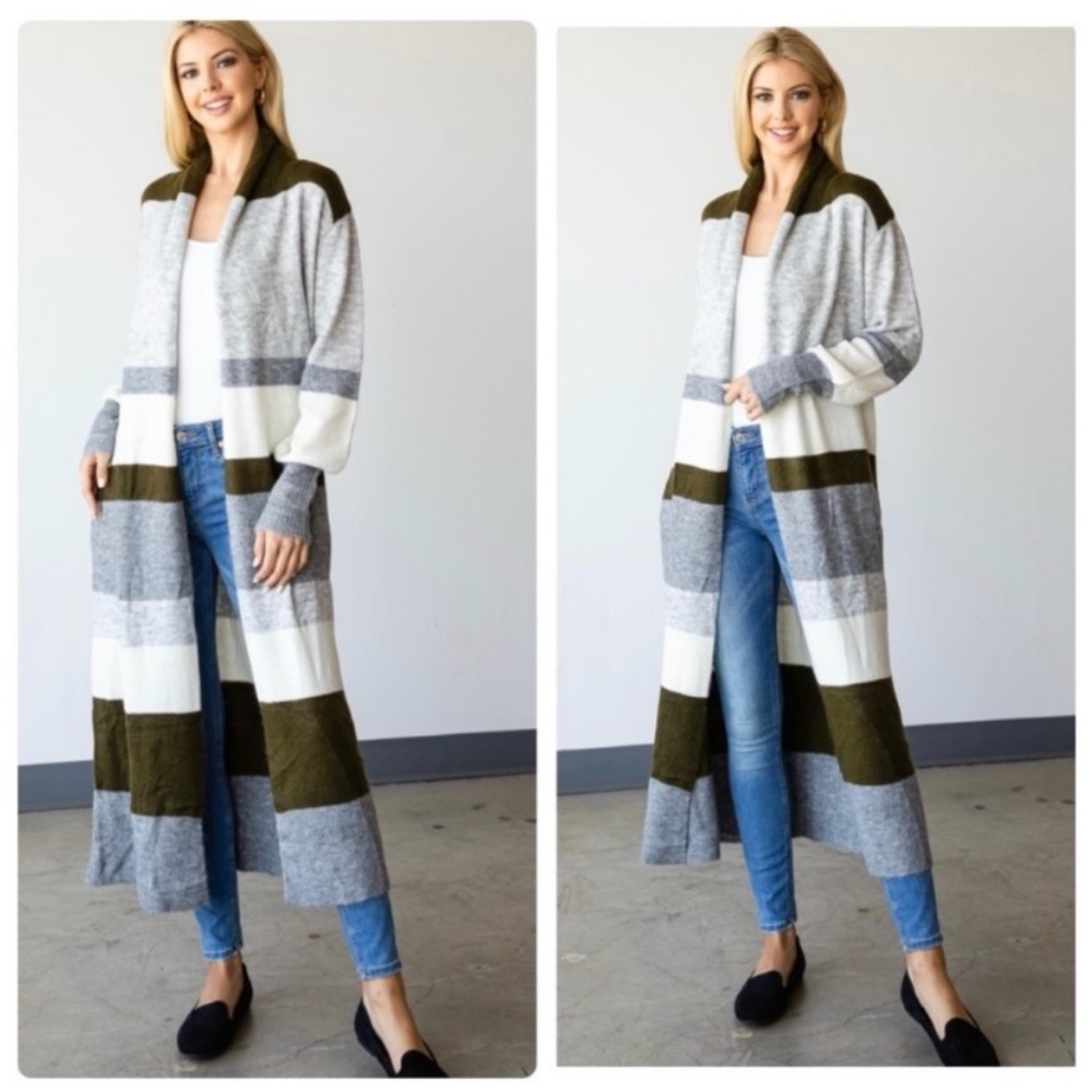 NEW Women’s Comfy long maxi color block Sweater Cardigan long sleeve
